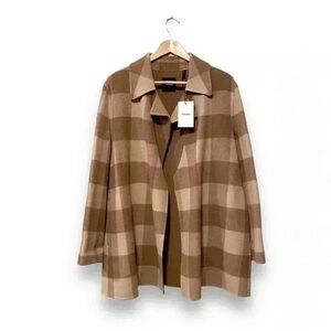 NWT Theory Buffalo Plaid Double Faced Check Overlay Tan Blazer Wool Coat Large